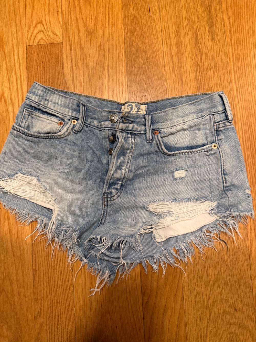 We The Free Light Blue Frayed Hem Denim Shorts